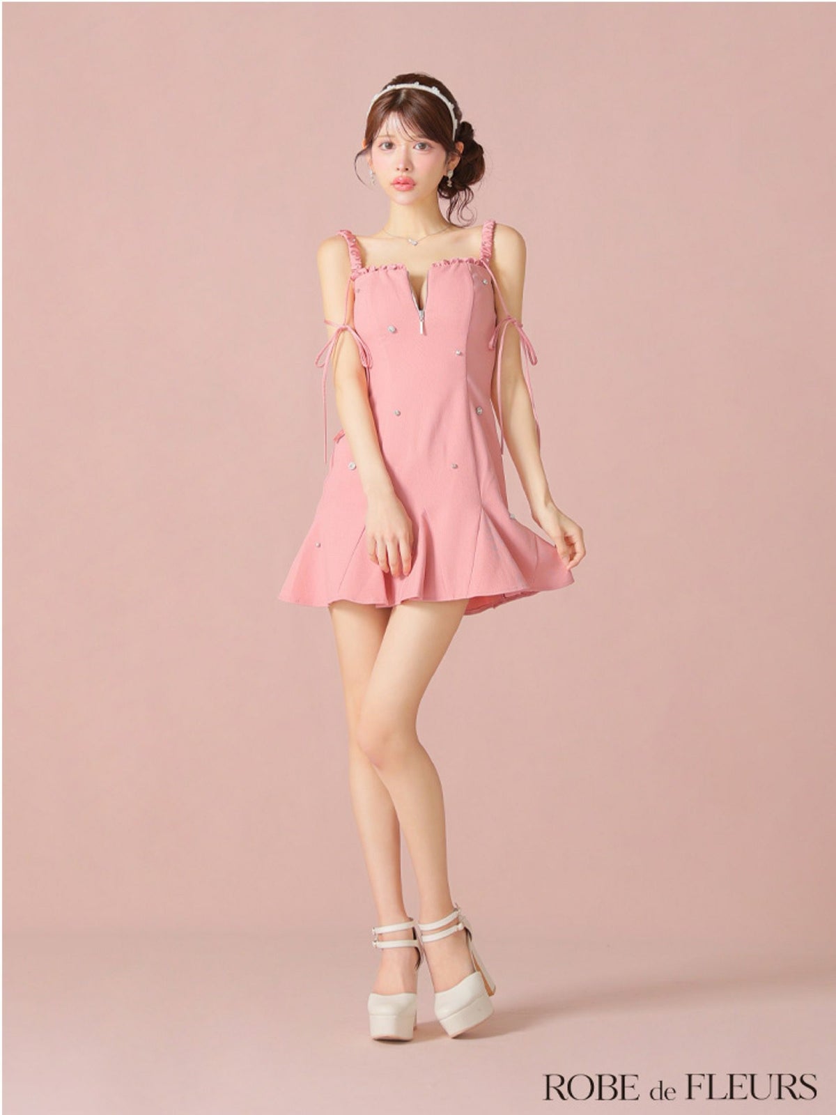 ROBE de FLEURS ローブドフルール ビジューセミフレアミニキャバドレス fm4102-c