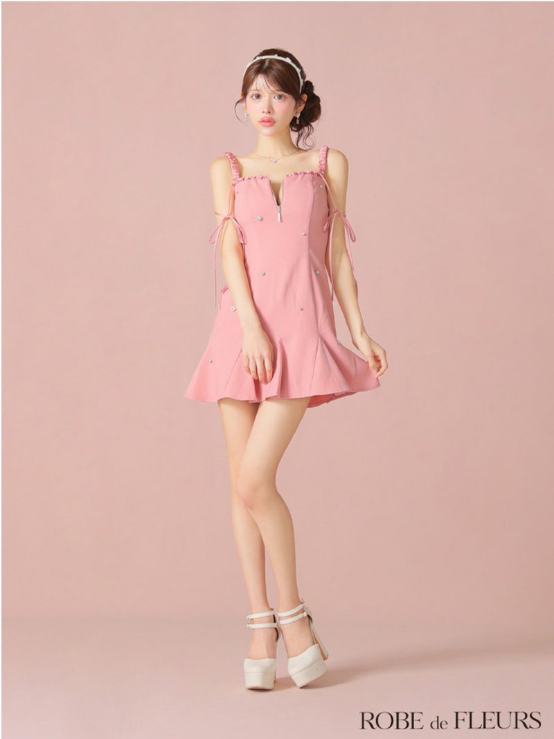 ROBE de FLEURS ローブドフルール ビジューセミフレアミニキャバドレス fm4102-c