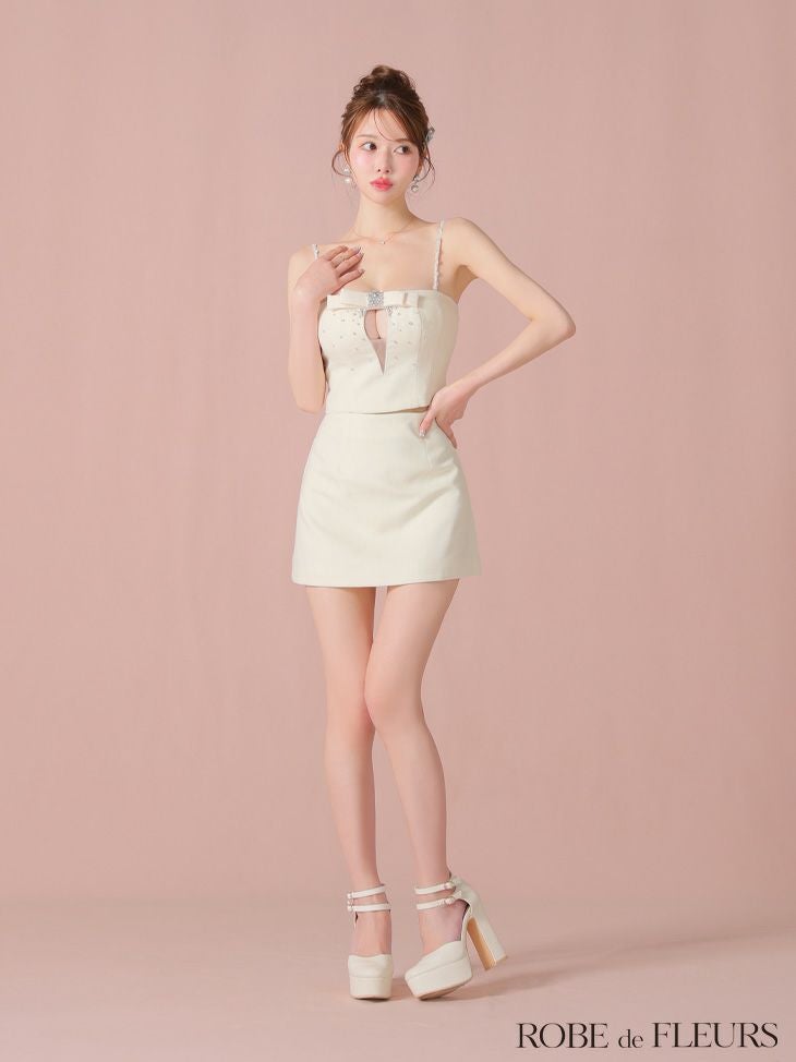 ROBE de FLEURS ローブドフルール ビジューリボンセットアップタイトミニキャバドレス fm3456-c