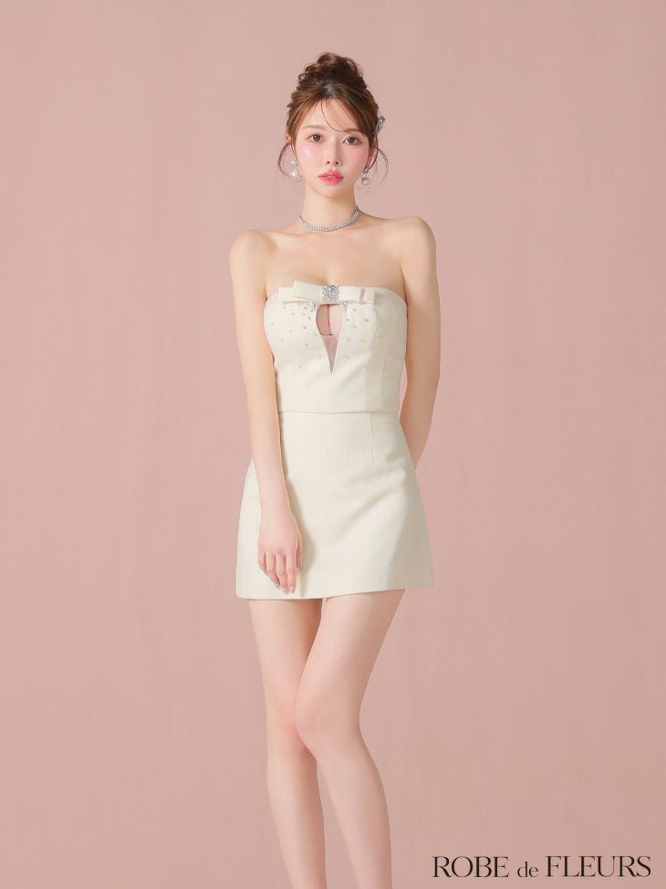 ROBE de FLEURS ローブドフルール ビジューリボンセットアップタイトミニキャバドレス fm3456-c