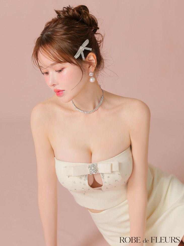 ROBE de FLEURS ローブドフルール ビジューリボンセットアップタイトミニキャバドレス fm3456-c