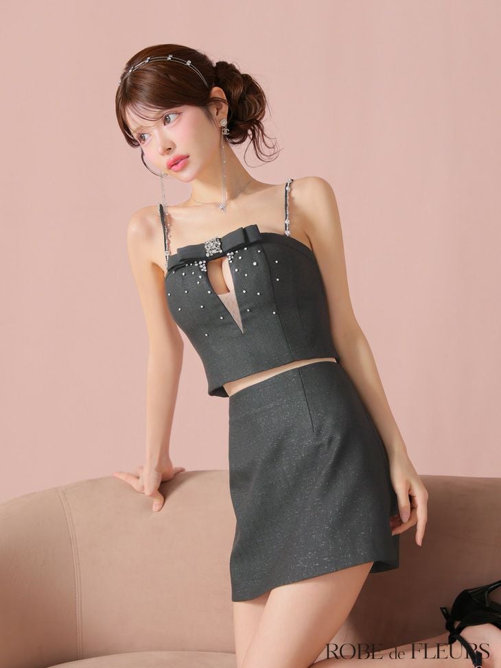 ROBE de FLEURS ローブドフルール ビジューリボンセットアップ