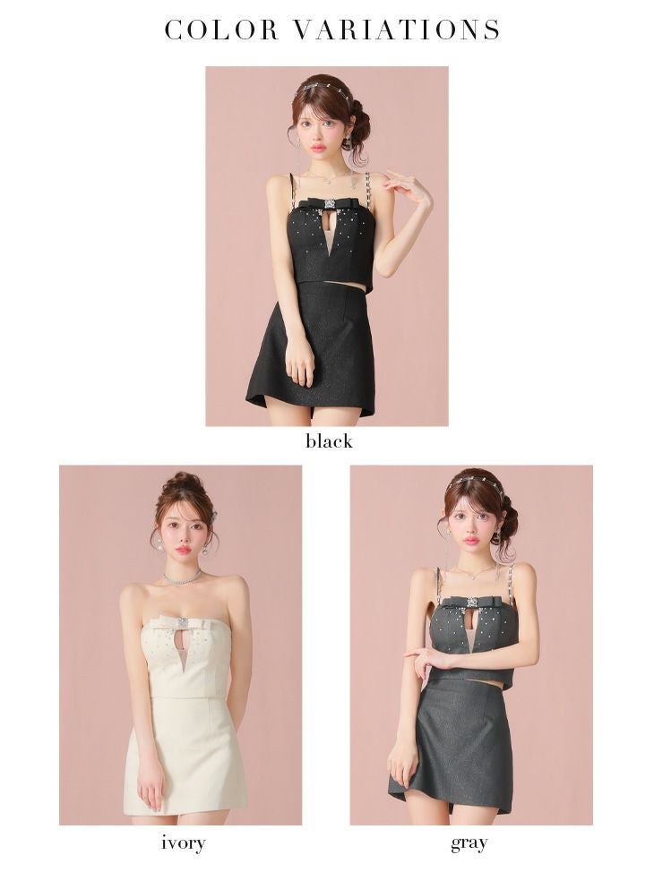 ROBE de FLEURS ローブドフルール ビジューリボンセットアップタイトミニキャバドレス fm3456-c