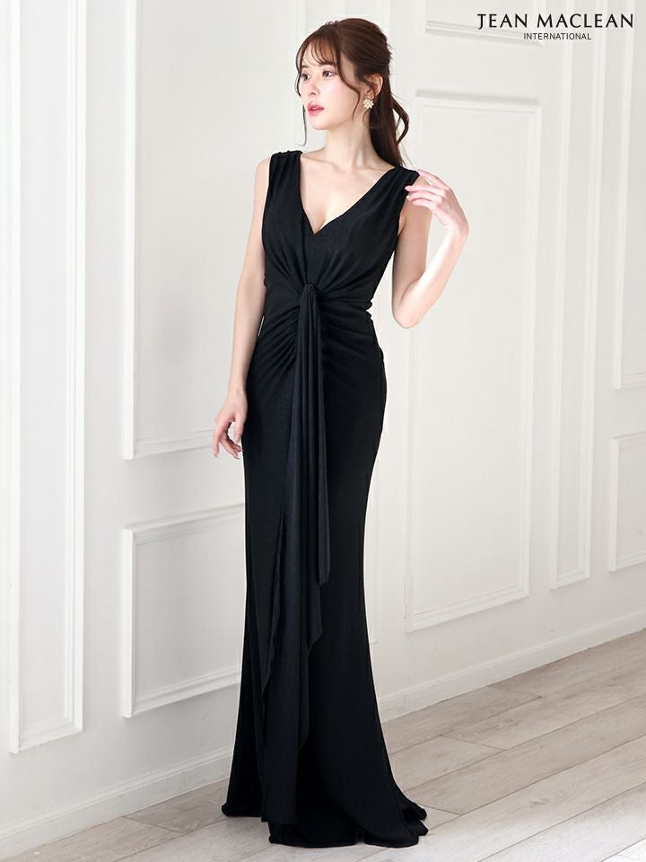 JEAN MACLEAN ジャンマクレーン ワンカラー/ラメニット/カシュクール/アシンメトリースリット/ロングドレス ja51824-c