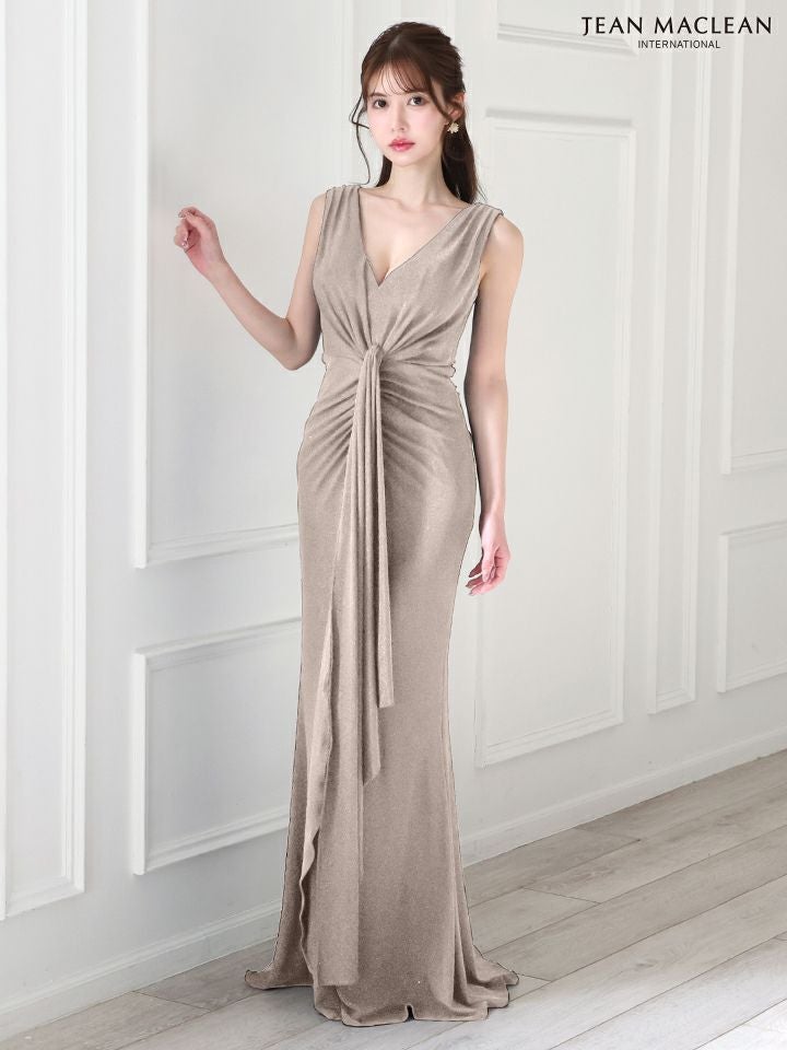 JEAN MACLEAN ジャンマクレーン ワンカラー/ラメニット/カシュクール/アシンメトリースリット/ロングドレス ja51824-c