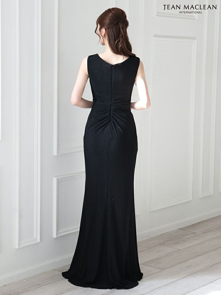 JEAN MACLEAN ジャンマクレーン ワンカラー/ラメニット/カシュクール/アシンメトリースリット/ロングドレス ja51824-c