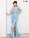 IRMA イルマ ワンカラー/クロスデザイン/カットアウト/パフスリーブ付き/ラメニット/ビジュー/スリット入り/タイト/ロングドレス ir51820-c