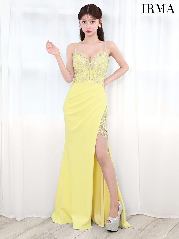 IRMA イルマ ワンカラー/サイドシアー/ビジュー/フロントジップ/スリット入り/タイト ロングドレス ir51819-c