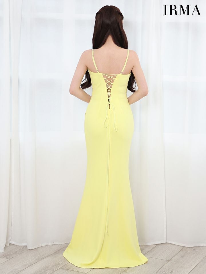 IRMA イルマ ワンカラー/サイドシアー/ビジュー/フロントジップ/スリット入り/タイト ロングドレス ir51819-c