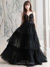 vanityME.couture. バニティミークチュール サイドシアーレース スパンコール刺繍 4段ボリュームフリルスカート プリンセス 姫 ロングドレス バースデードレス ブラック vctr-l-a1247