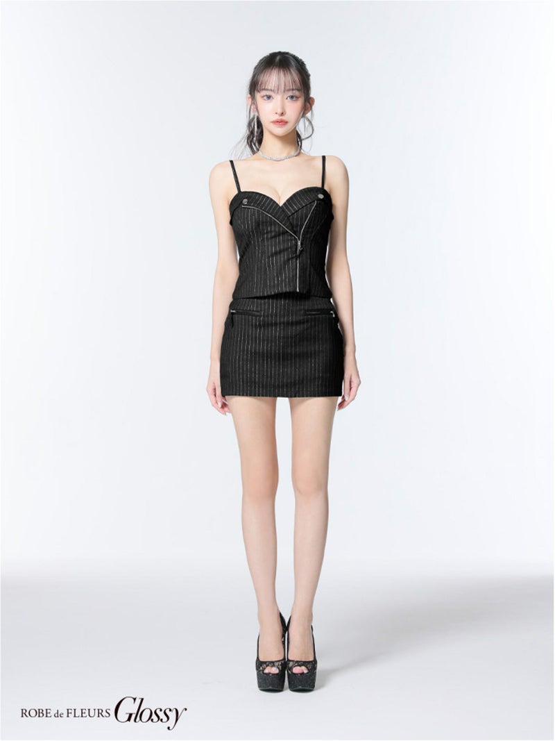 Glossy ローブドフルールグロッシー ストライプジップデザインタイトミニキャバドレス gl3928-c