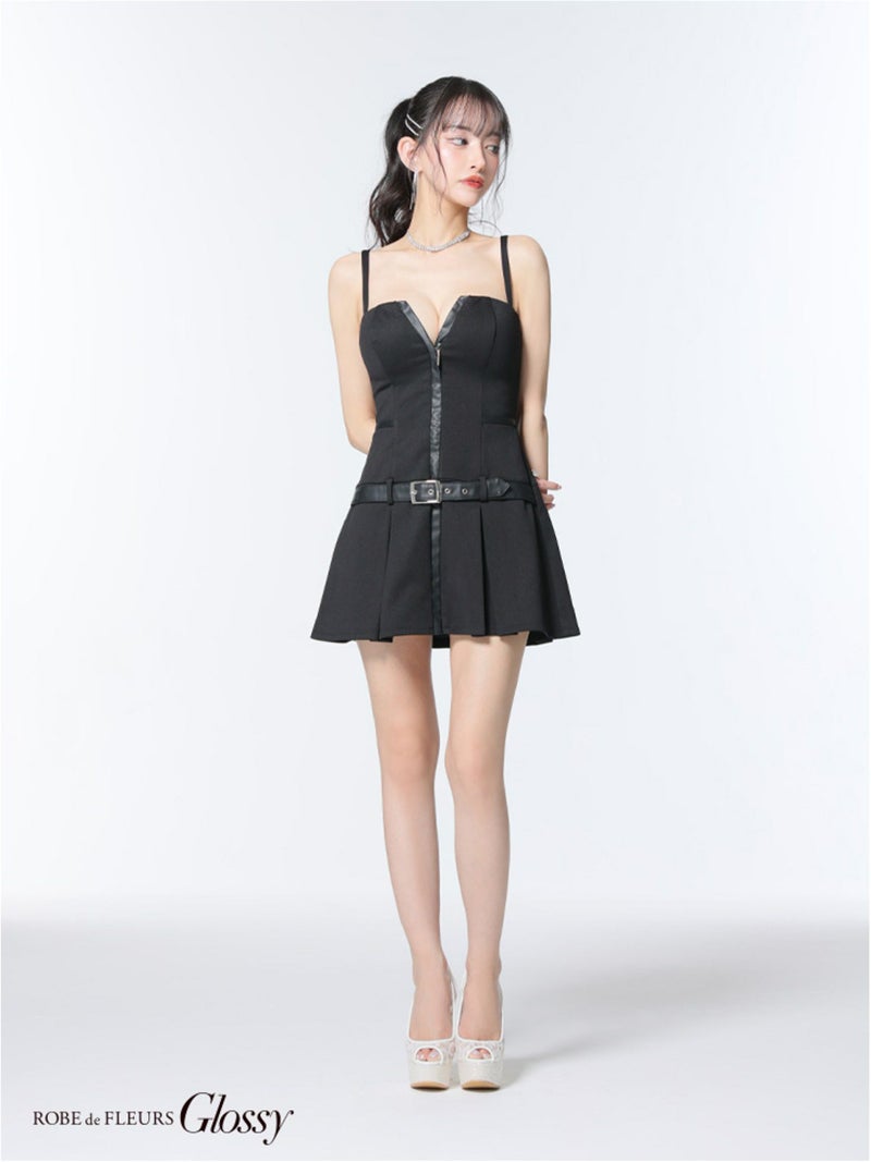 Glossy ローブドフルールグロッシー フロントジップベルトプリーツミニキャバドレス gl4101-c