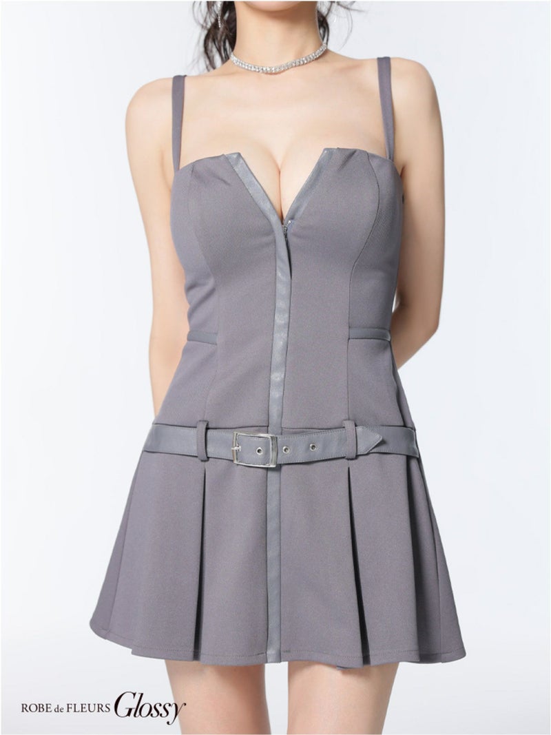 Glossy ローブドフルールグロッシー フロントジップベルトプリーツミニキャバドレス gl4101-c