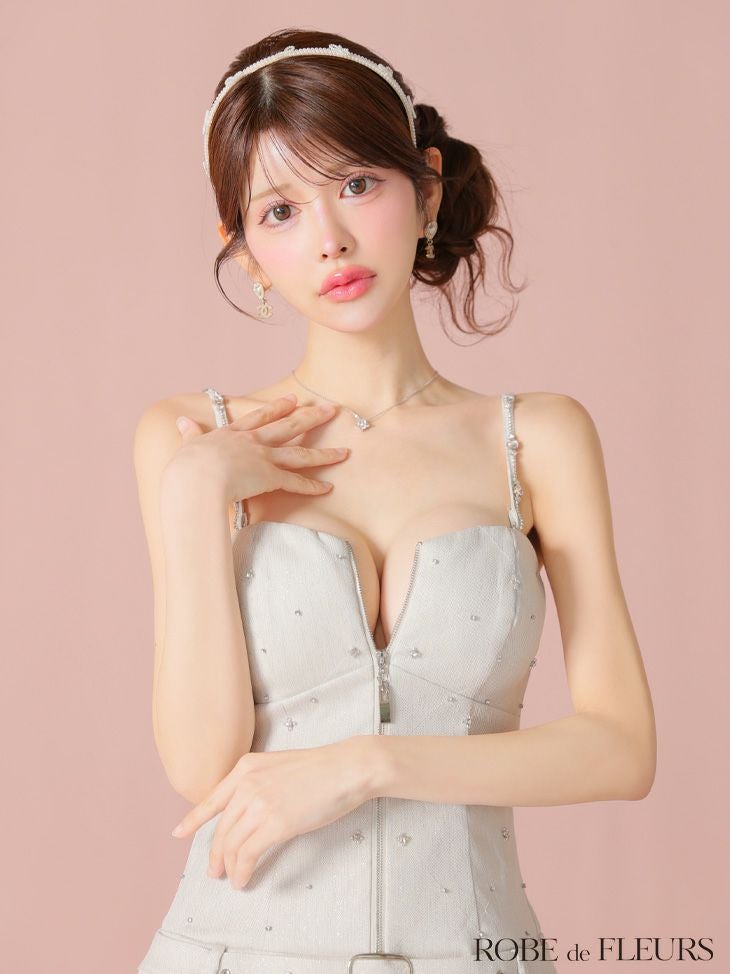 ROBE de FLEURS ローブドフルール ラメツイルベルトプリーツミニキャバドレス fm4104