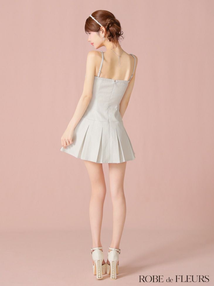 ROBE de FLEURS ローブドフルール ラメツイルベルトプリーツミニキャバドレス fm4104