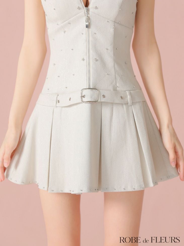 ROBE de FLEURS ローブドフルール ラメツイルベルトプリーツミニキャバドレス fm4104