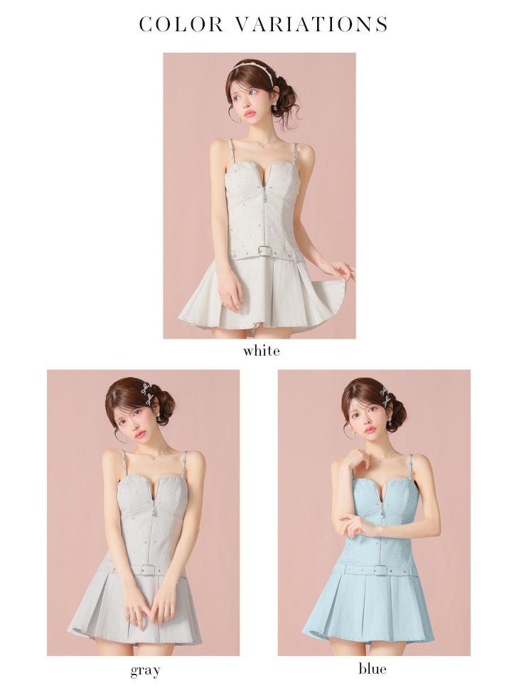 ROBE de FLEURS ローブドフルール ラメツイルベルトプリーツミニキャバドレス fm4104
