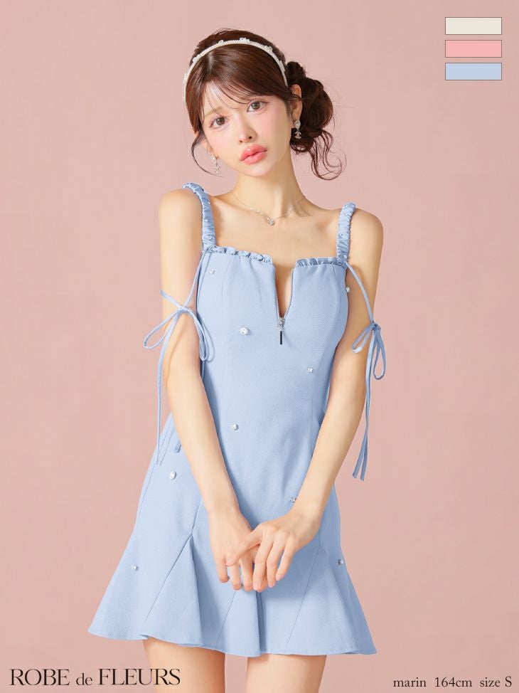 ROBE de FLEURS ローブドフルール ビジューセミフレアミニキャバドレス fm4102