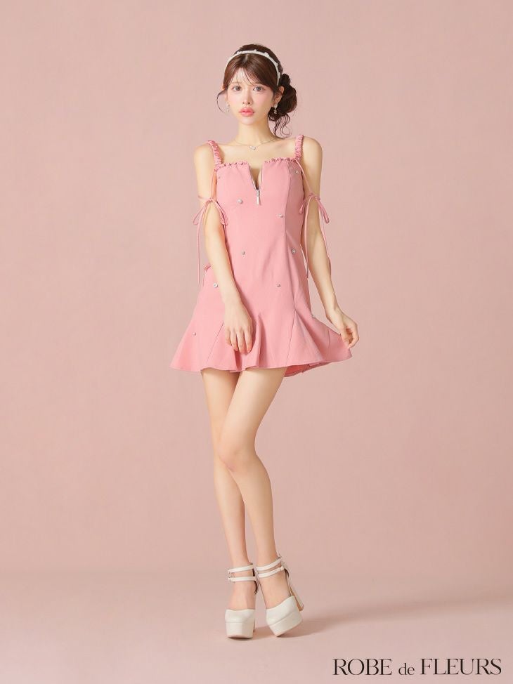 ROBE de FLEURS ローブドフルール ビジューセミフレアミニキャバドレス fm4102