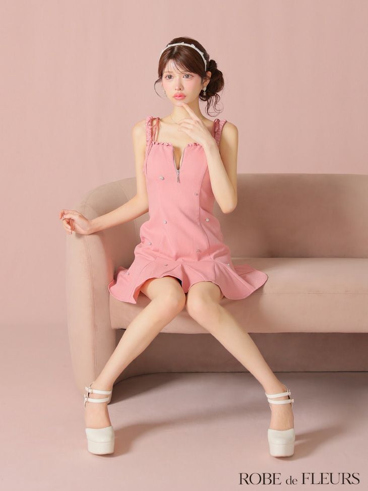 ROBE de FLEURS ローブドフルール ビジューセミフレアミニキャバドレス fm4102