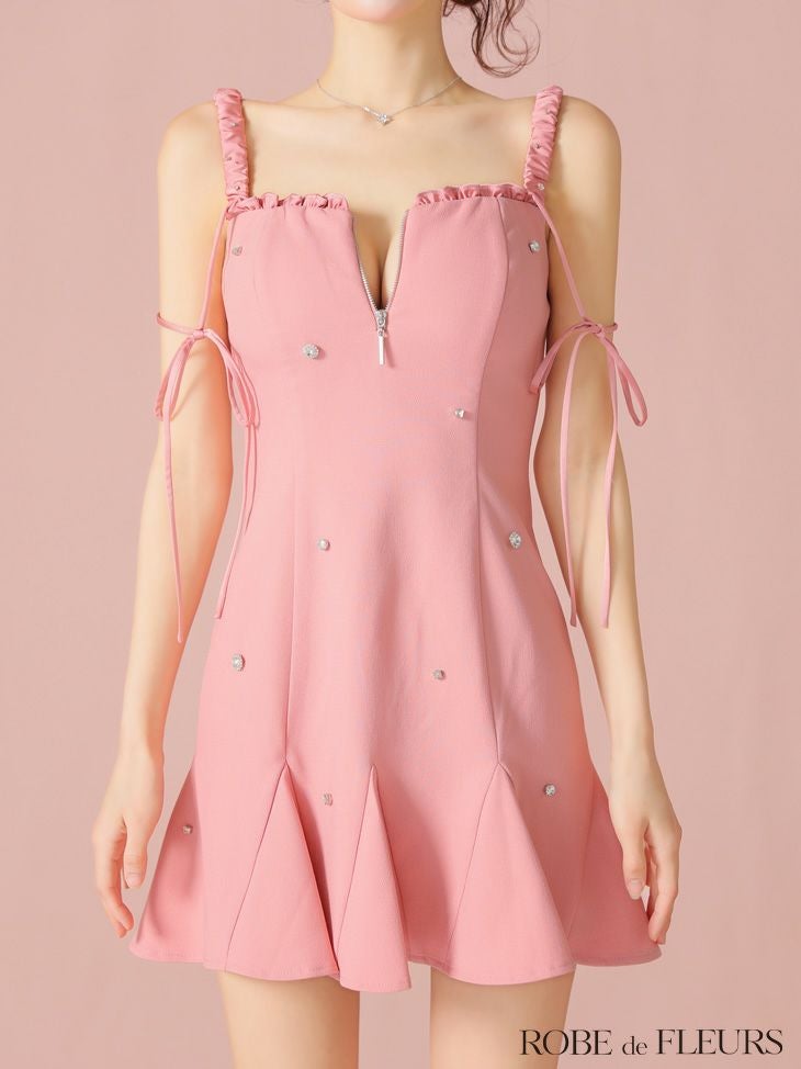 ROBE de FLEURS ローブドフルール ビジューセミフレアミニキャバドレス fm4102