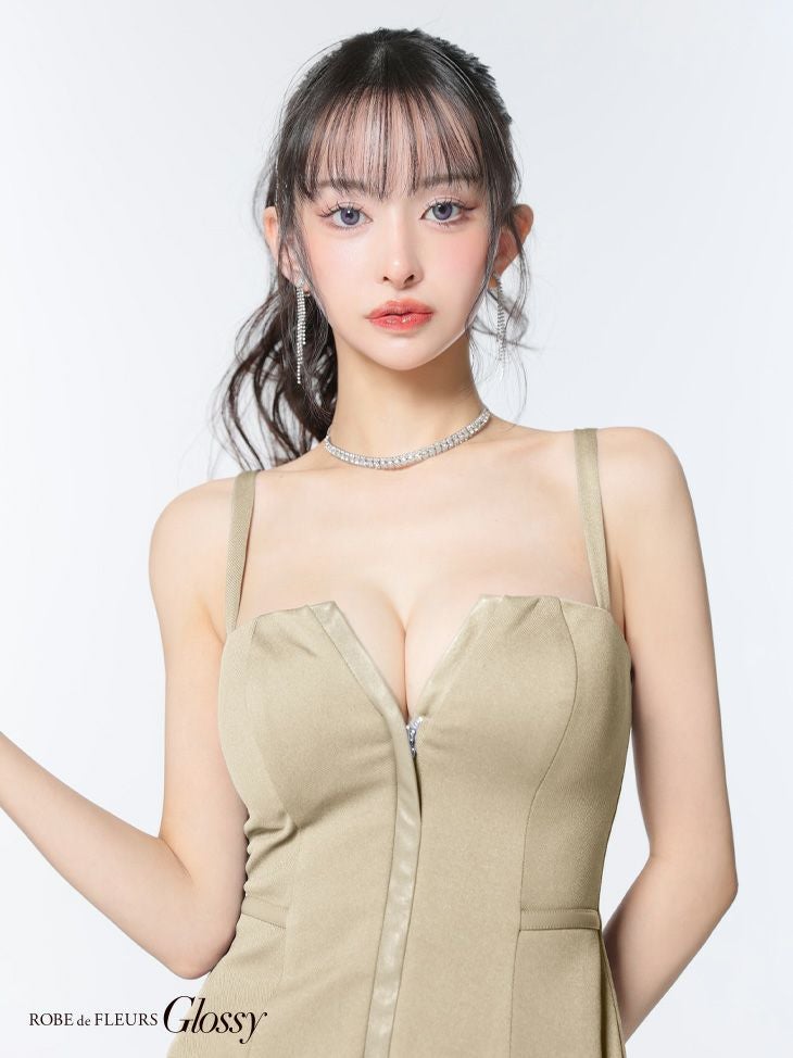 Glossy ローブドフルールグロッシー フロントジップベルトプリーツミニキャバドレス gl4101