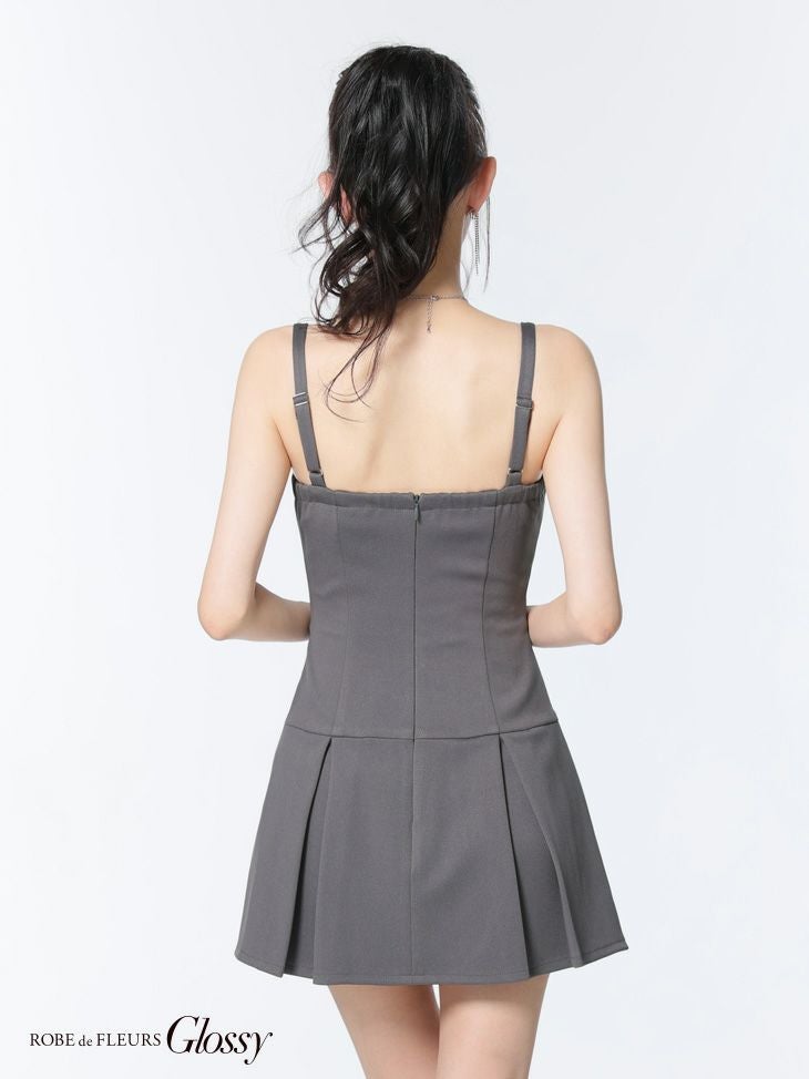 Glossy ローブドフルールグロッシー フロントジップベルトプリーツミニキャバドレス gl4101