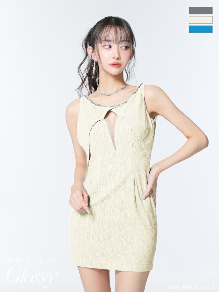 Glossy ローブドフルールグロッシー ビジューネックバストカットタイトミニキャバドレス gl3794