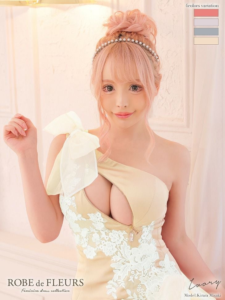 【ROBE de FLEURS SALE】 ROBE de FLEURS ローブドフルールシフォンリボンｘアシンメトリージッパーキャバドレス fm2605-s25