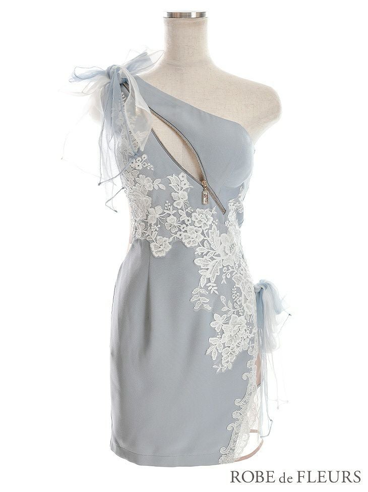 【ROBE de FLEURS SALE】 ROBE de FLEURS ローブドフルールシフォンリボンｘアシンメトリージッパーキャバドレス fm2605-s25