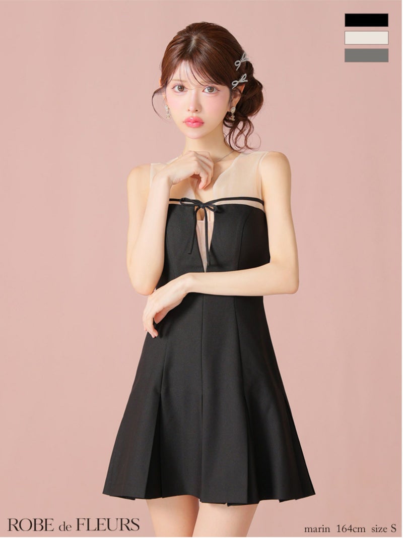 ROBE de FLEURS ローブドフルール センターリボンシアーチュールフレアミニキャバドレス fm3798-c