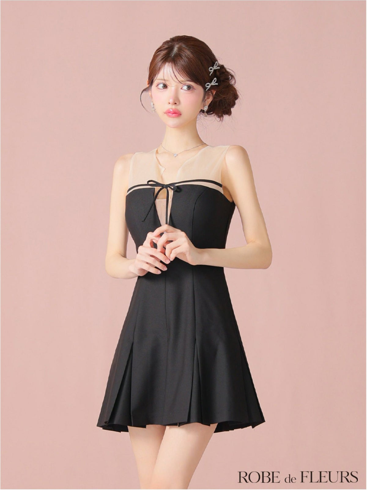 ROBE de FLEURS ローブドフルール センターリボンシアーチュールフレアミニキャバドレス fm3798-c