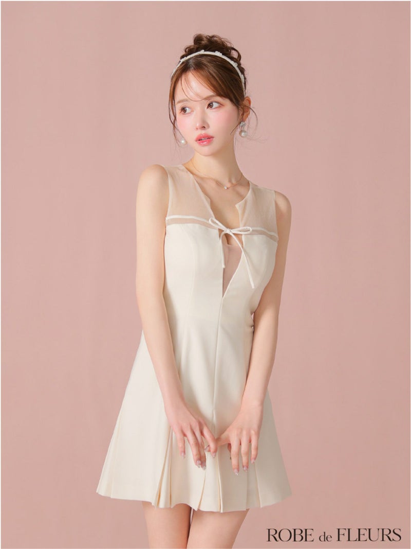ROBE de FLEURS ローブドフルール センターリボンシアーチュールフレアミニキャバドレス fm3798-c