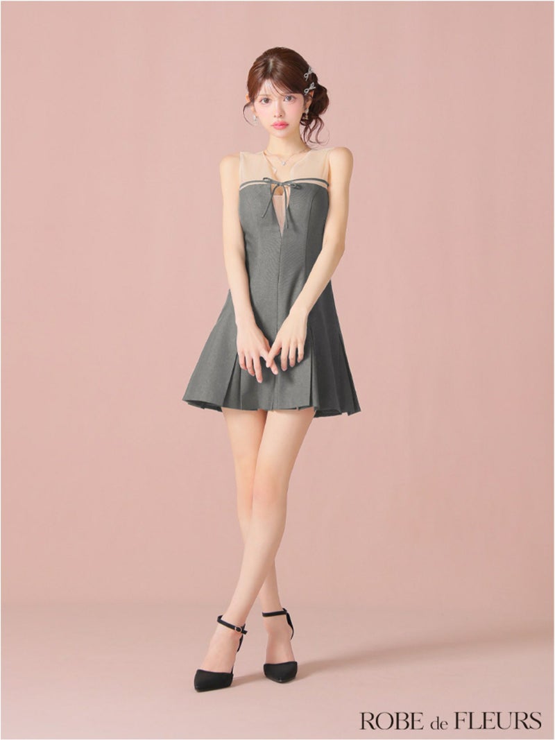 ROBE de FLEURS ローブドフルール センターリボンシアーチュールフレアミニキャバドレス fm3798-c