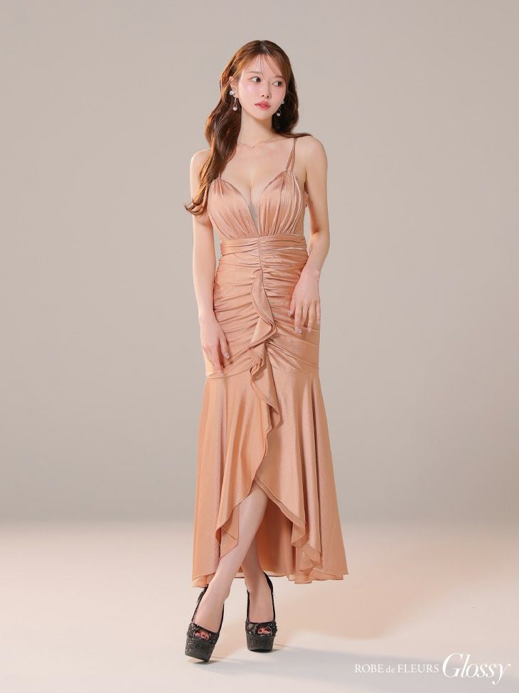 ROBE de FLEURS サテンフレアキャミロングドレス Glossy ローブドフルールグロッシー サテンフレアキャミロングキャバ