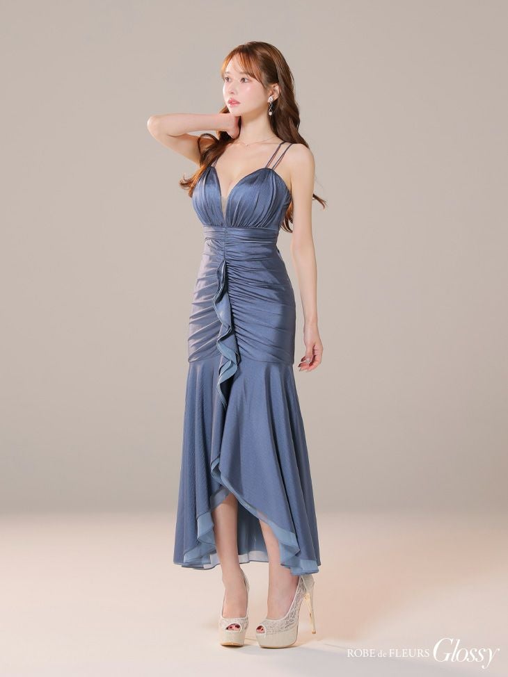 Glossy ローブドフルールグロッシー サテンフレアキャミロングキャバドレス gl3924