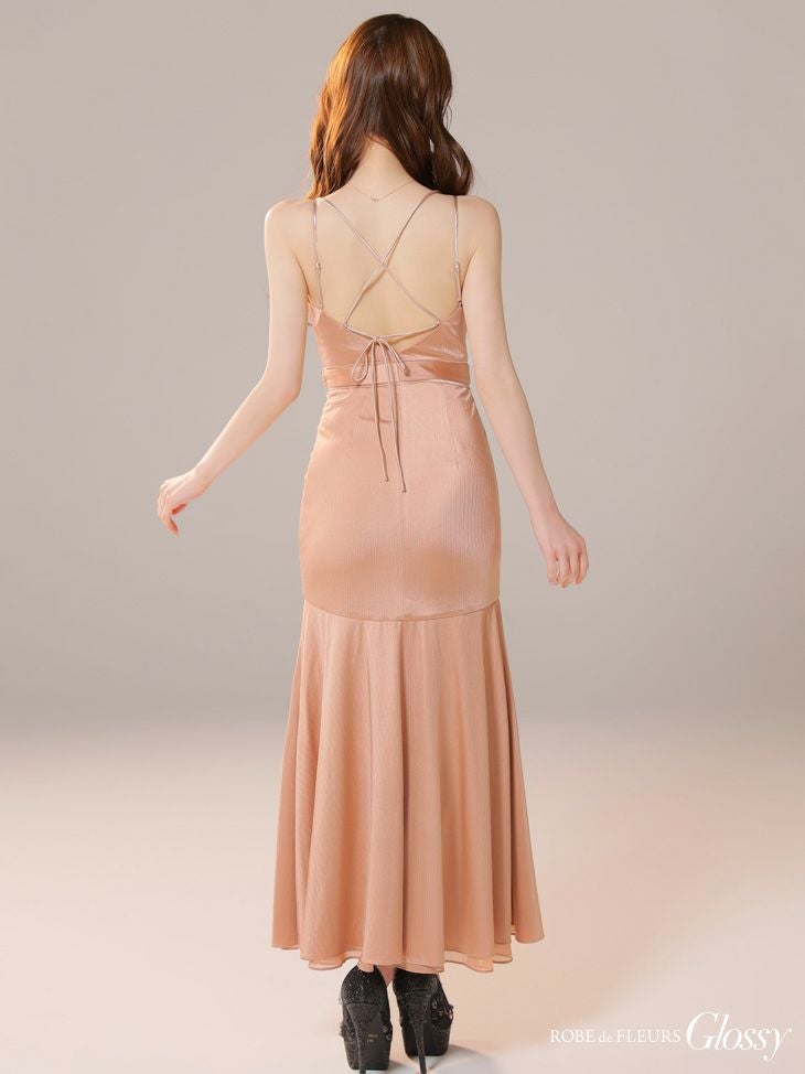 Glossy ローブドフルールグロッシー サテンフレアキャミロングキャバドレス gl3924