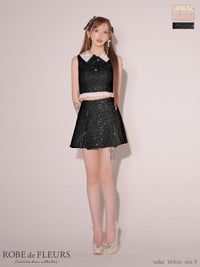ROBE de FLEURS ローブドフルール 襟つきスパンコールツイードノースリーブプリーツセットアップキャバドレス fm3348