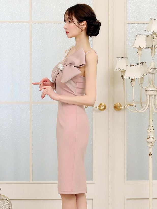 Veautt ヴュート ビックリボンワンショルダーパールミディアムタイトドレス vt082508-ks