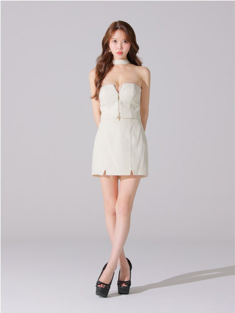 Glossy ローブドフルールグロッシー ストーンツイードセンタージップセットアップミニキャバドレス gl3397-c