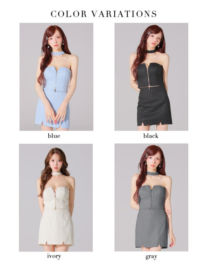 Glossy ローブドフルールグロッシー ストーンツイードセンタージップセットアップミニキャバドレス gl3397-c