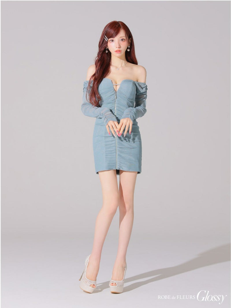 Glossy ローブドフルールグロッシー オフショルラメチュールセンタージップミニキャバドレス gl3926-c
