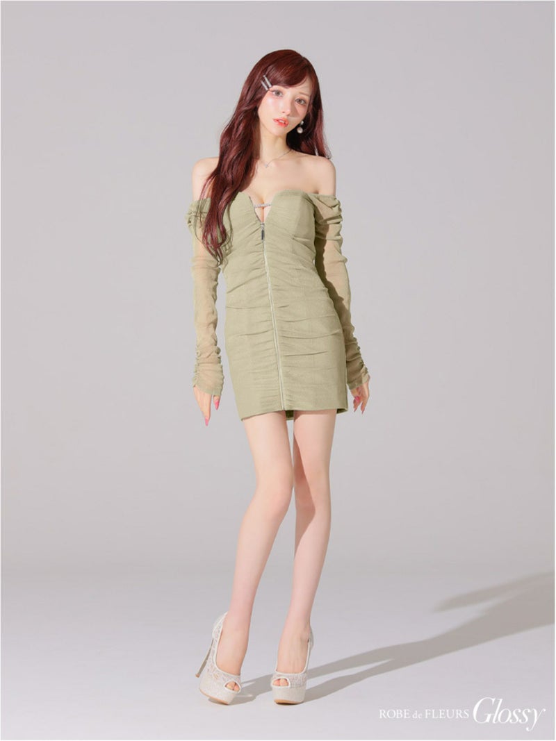 Glossy ローブドフルールグロッシー オフショルラメチュールセンタージップミニキャバドレス gl3926-c