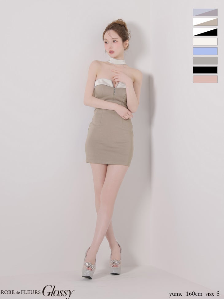 Glossy ローブドフルールグロッシー 2way チョーカー風バストジップタイトミニキャバドレス gl4108-c