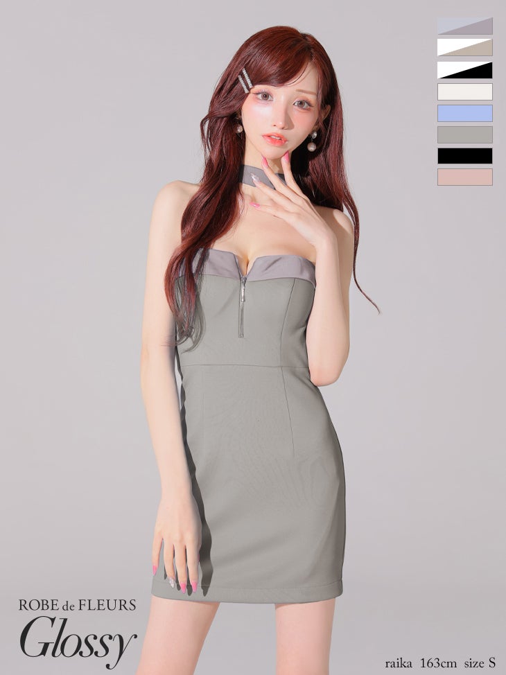 Glossy ローブドフルールグロッシー 2way チョーカー風バストジップタイトミニキャバドレス gl4108-c