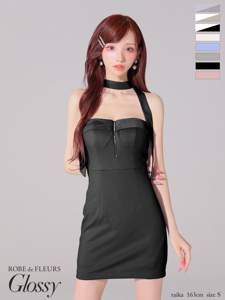 Glossy ローブドフルールグロッシー 2way チョーカー風バストジップタイトミニキャバドレス gl4108-c