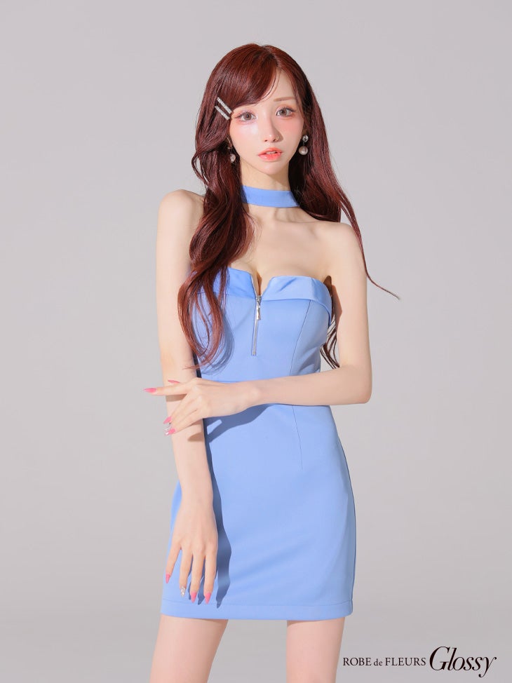 Glossy ローブドフルールグロッシー 2way チョーカー風バストジップタイトミニキャバドレス gl4108-c
