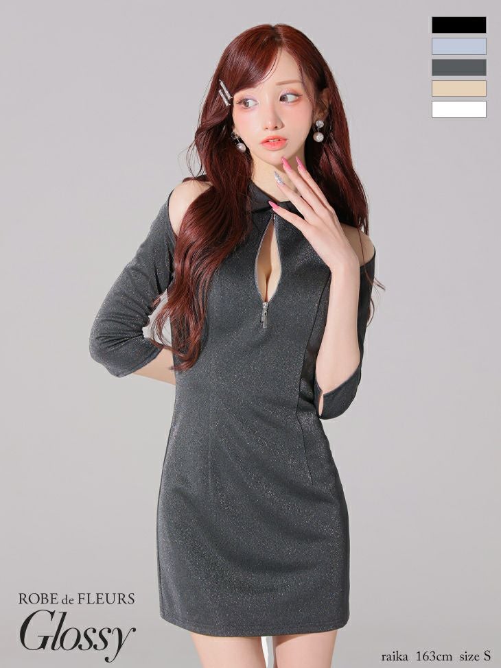 Glossy ローブドフルールグロッシー 襟デザインオフショルバストジップミニキャバドレス gl4109-c