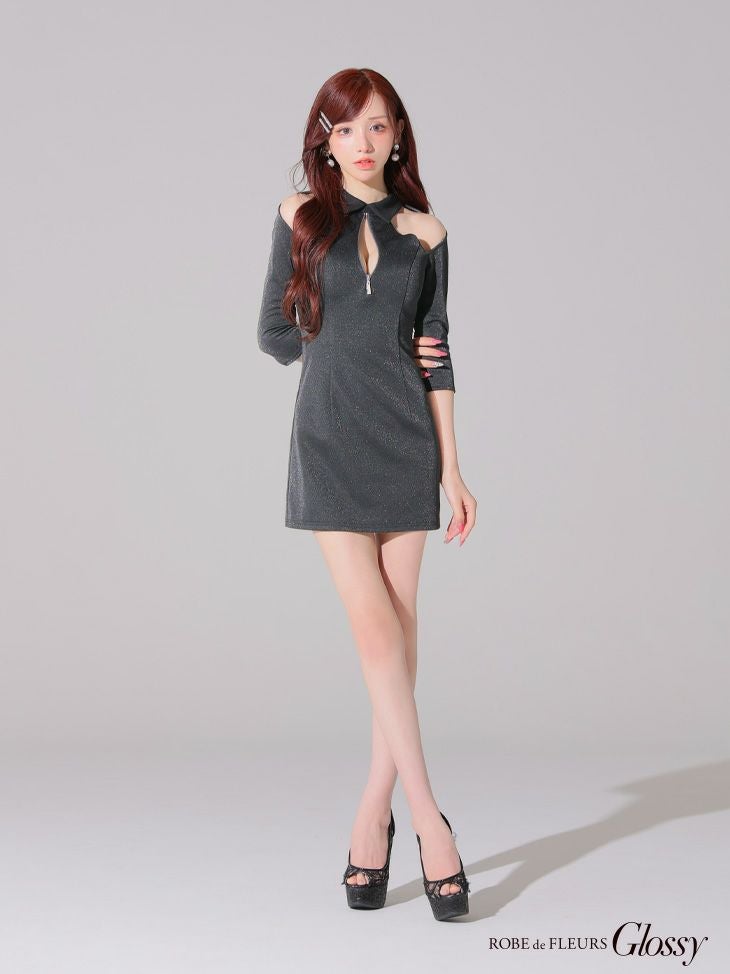 Glossy ローブドフルールグロッシー 襟デザインオフショルバストジップミニキャバドレス gl4109-c