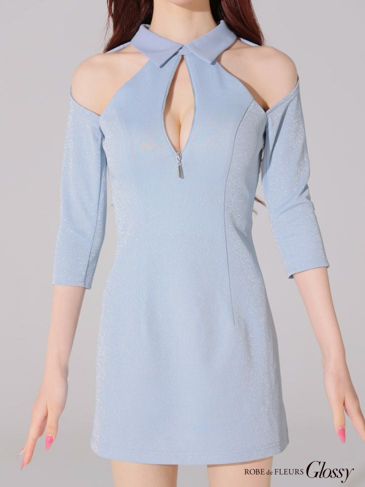 Glossy ローブドフルールグロッシー 襟デザインオフショルバストジップミニキャバドレス gl4109-c